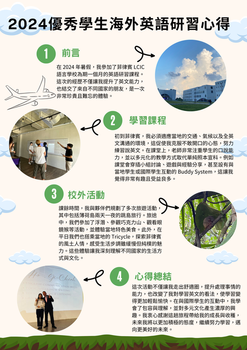 【2024 海外英語研習-菲律賓拉普拉普宿霧國際大學】心得海報圖片