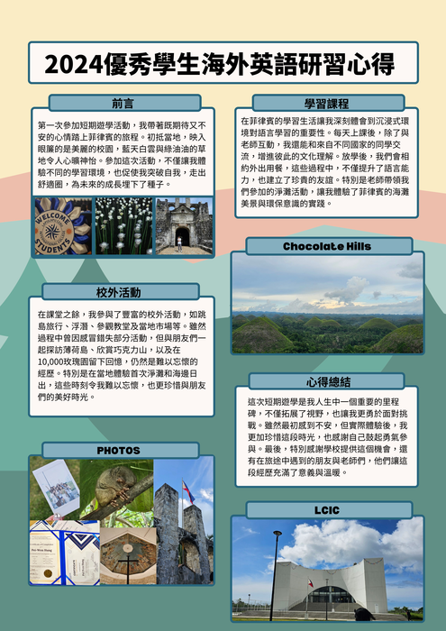 【2024 海外英語研習-菲律賓拉普拉普宿霧國際大學】心得海報圖片